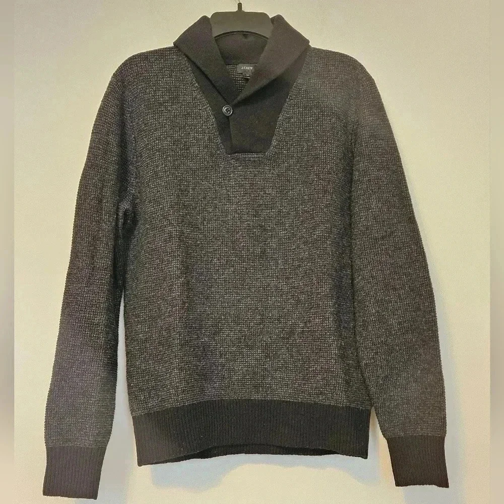 J Crew Chunky Tight Knit Sweater Long Sleeve Cowl Neck Black 100% Wool Large